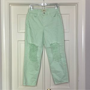 L’AGENCE Enya Distressed Straight Leg Cropped Jeans Mint Green Size 25 NWT